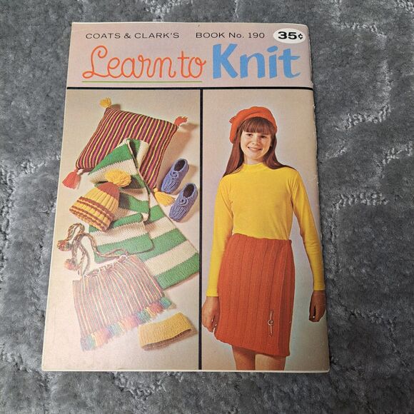 Coats AND Clarks BOOK NO 190 Vintage 1968 Learn To Knit USA 35 CENTS MOD RETRO - Picture 2 of 6
